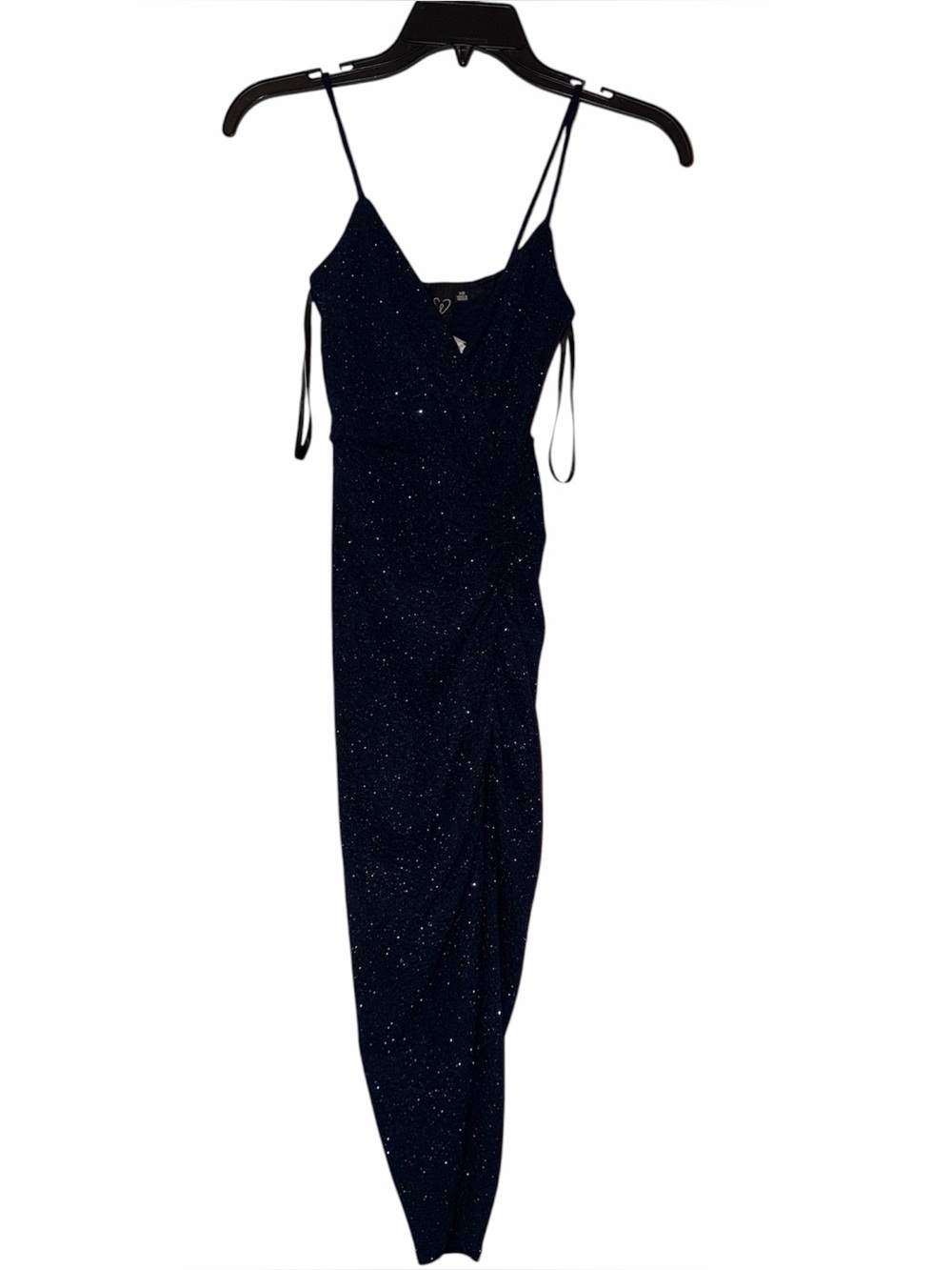 Windsor Navy Blue Glitter Knit Slit Formal Dress